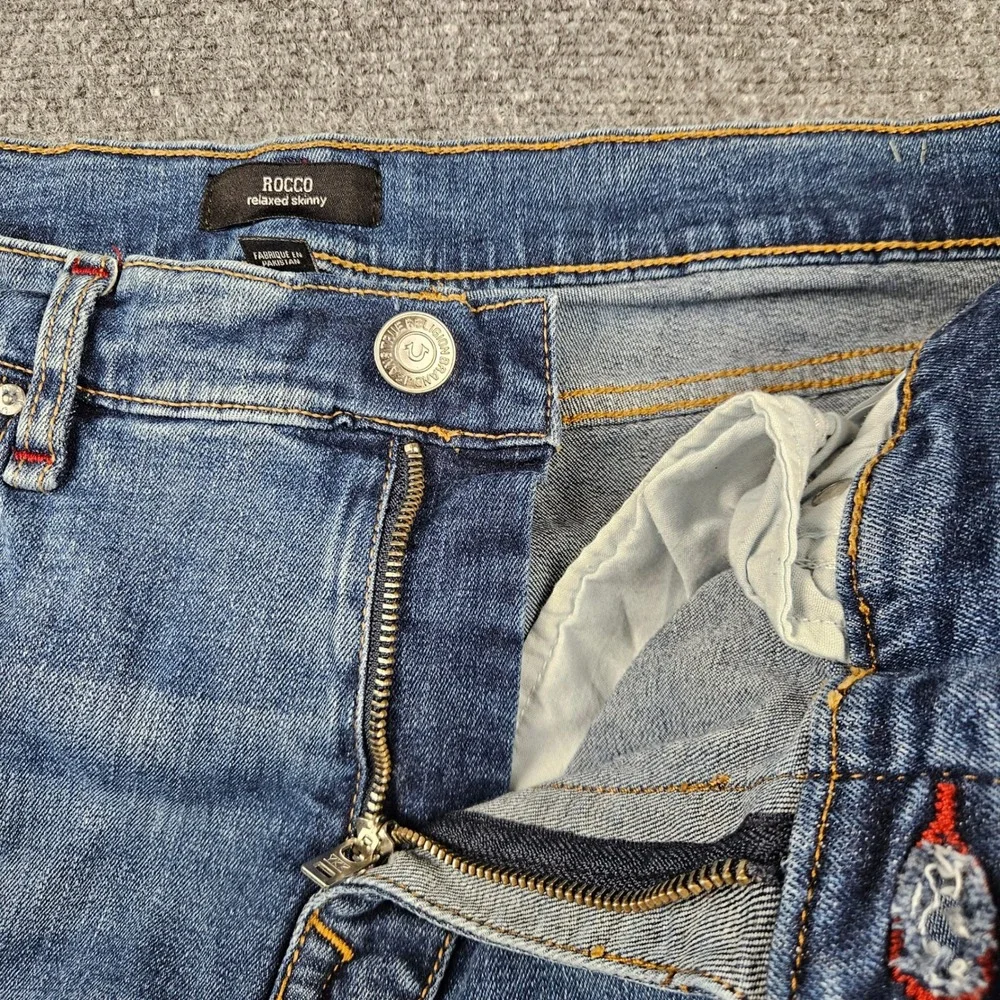 True Religion Rocco Moto Relaxed Skinny Jeans Mens 34 Blue Biker Denim Pants